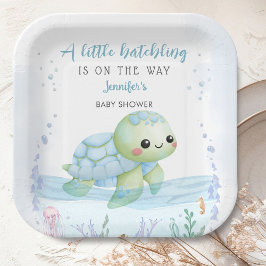 Plato De Papel Papel Baby Shower de Sea Turtle Hatching Boy
