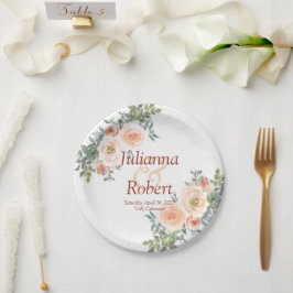 Plato De Papel Papel boda floral de color verde y Rubor