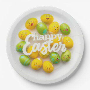 Plato De Papel Papel con patrón de huevos de Pascua amarillos y v