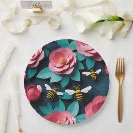 Plato De Papel Papel Cortado Camellias Rosadas Y La Marina De Abe