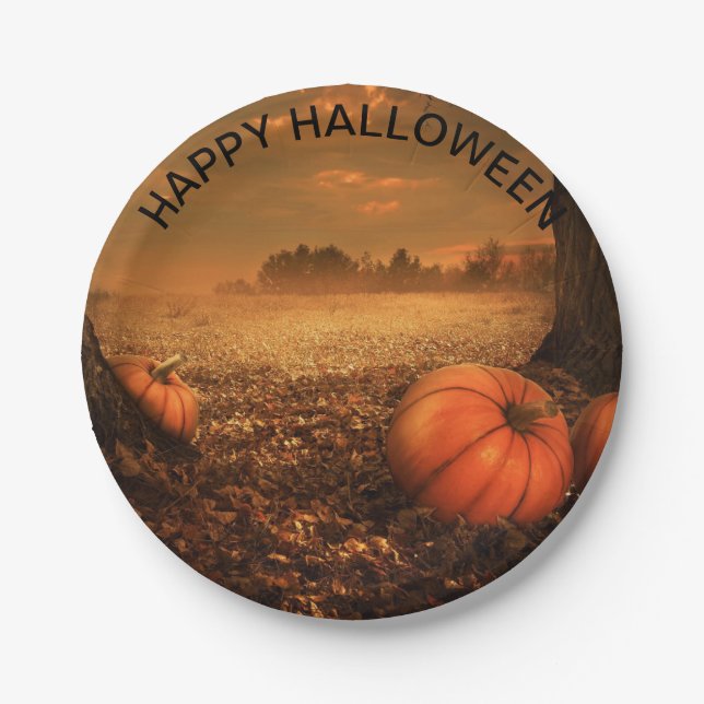 Plato De Papel Papel cremoso Fantasma Sombrío Calabaza Halloween  (Anverso)