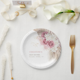 Plato De Papel Papel de Baby Shower "Boho rosa" tropical exótico