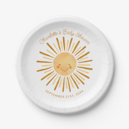 Plato De Papel Papel de Baby Shower Happy Yellow Sunshine Boho