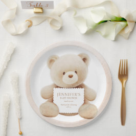 Plato De Papel Papel de Baby Shower neutro para el sexo del oso d