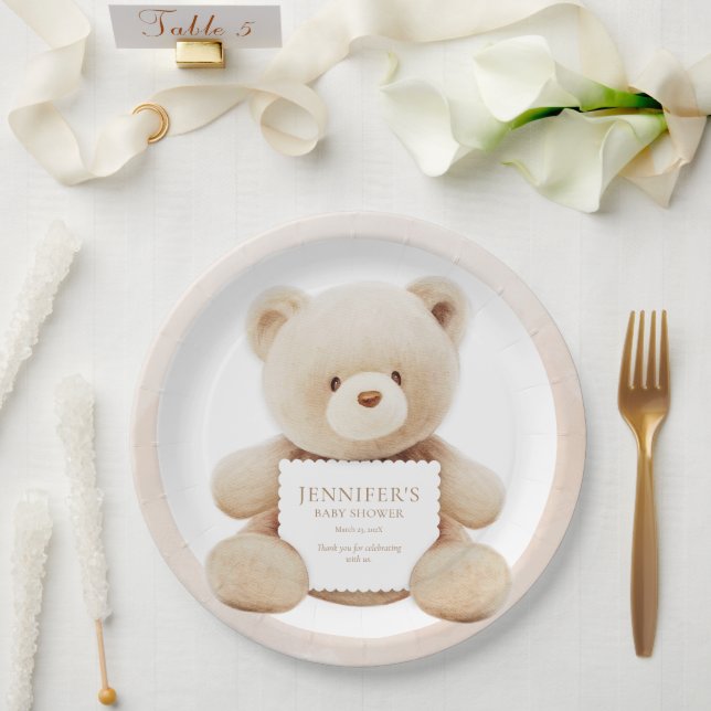 Plato De Papel Papel de Baby Shower neutro para el sexo del oso d (Boda)