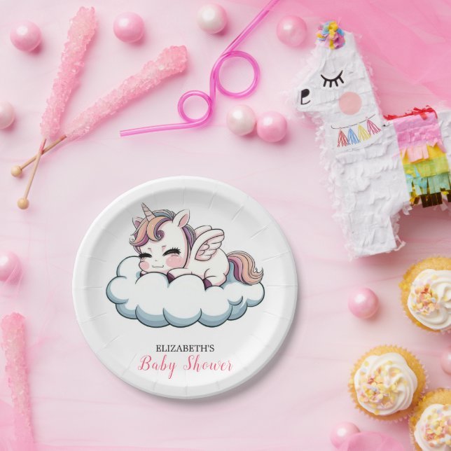 Plato De Papel Papel de Baby Shower Sweet Fantasy Unicorn (Fiesta)