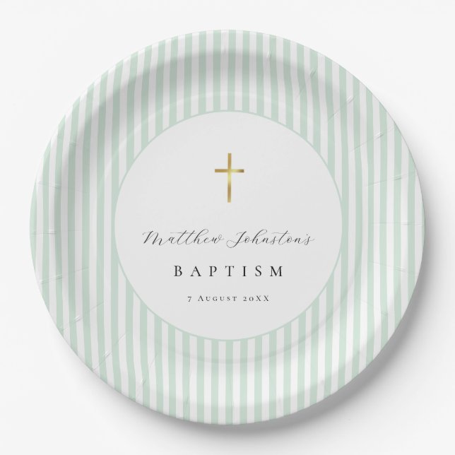 Plato De Papel Papel de Bautismo Neutro de Género Verde (Anverso)