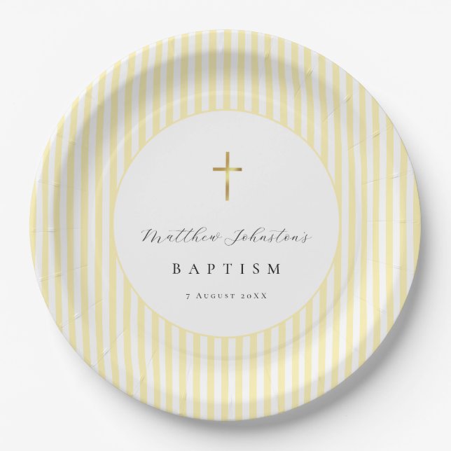 Plato De Papel Papel de Bautizo Neutro de Género Amarillo  (Anverso)