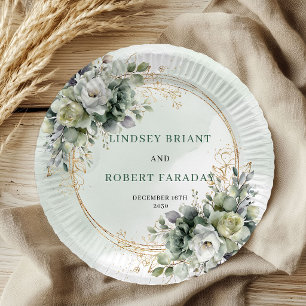 Plato De Papel Papel de boda Boho Greenery Dusty Green Eucalipto