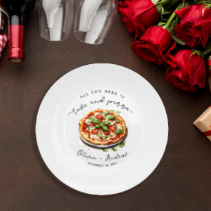 Plato De Papel Papel de cena de amor moderno y pizza