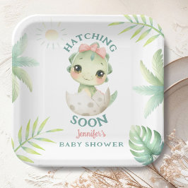 Plato De Papel Papel de Chica Baby Shower de Dinosaur