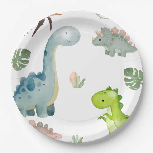 Plato De Papel Papel de cumpleaños de Dinosaur (Anverso)