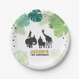 Plato De Papel Papel de cumpleaños de los animales de la jungla P
