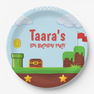 Plato De Papel Papel de Cumpleaños Infantil Arcade Pixel de Video
