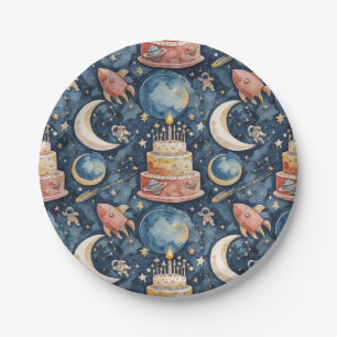 Plato De Papel Papel de Cumpleaños para Niños de Aventuras Espaci