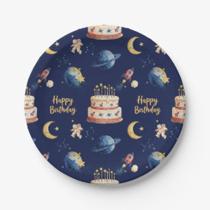 Plato De Papel Papel de Cumpleaños para Niños de Aventuras Espaci