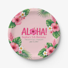 Papel de cumpleaños tropical rosa Luau Aloha