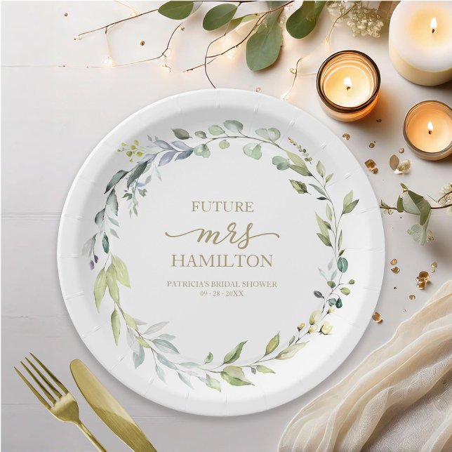 Plato De Papel Papel de ducha de la novia de Eucalyptus Wreath (Subido por el creador)