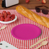 Papel de envoltura de polka rosa y rojo con igual