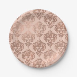 Plato De Papel Papel de envolver damasco rosa dorado moderno glam