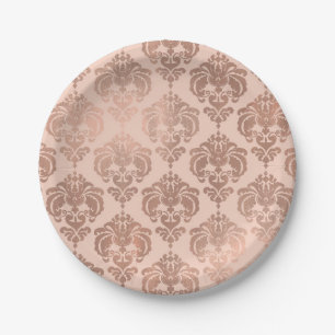 Plato De Papel Papel de envolver damasco rosa dorado moderno glam