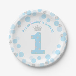 Plato De Papel Papel de Fiesta de cumpleaños 1° Prince Blue Silve