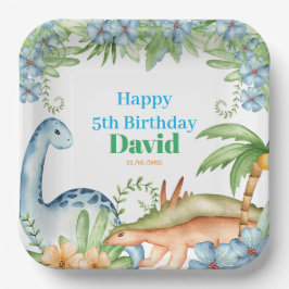 Plato De Papel Papel de fiesta de cumpleaños floral de los dinosa