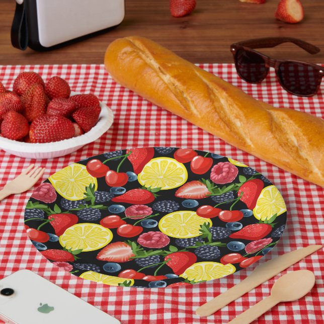 Plato De Papel Papel de fruta brillante y audaz (Picnic)