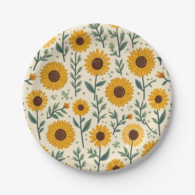 Plato De Papel Papel de girasol y placas Fiestas (Anverso)