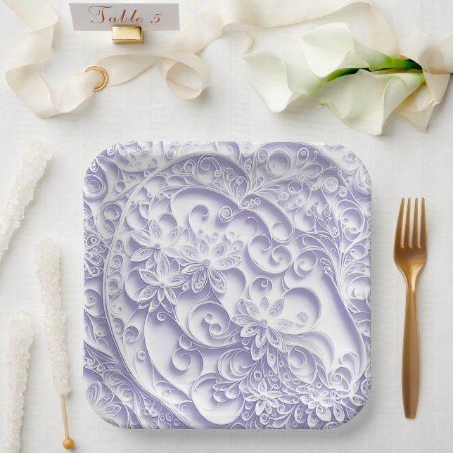 Plato De Papel Papel de lavanda Quilling Daisy Design (Boda)