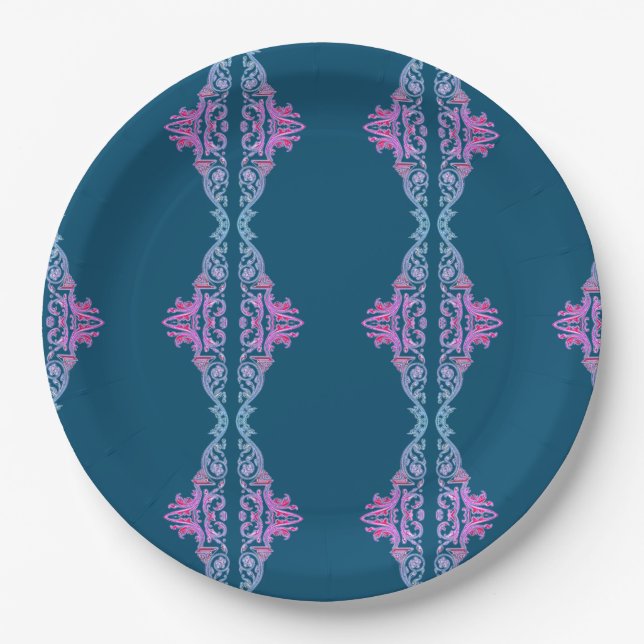 Plato De Papel Papel de ornamento clásico rosa Placas (Anverso)