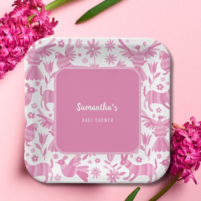 Plato De Papel Papel de papel para la ducha mexicana rosa otomi (Subido por el creador)