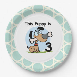 Plato De Papel Papel de porcino para el tercer cumpleaños