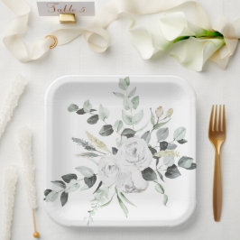 Plato De Papel Papel de señal de bienvenida de eucalipto de rosa