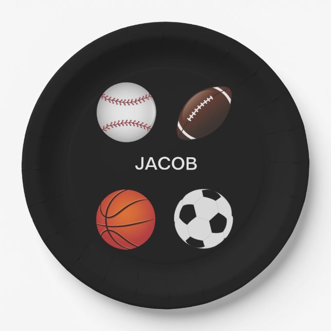 PLATO DE PAPEL PAPEL "DEPORTIVO" PLATA CON NOMBRE DE NIÑOS. (Anverso)