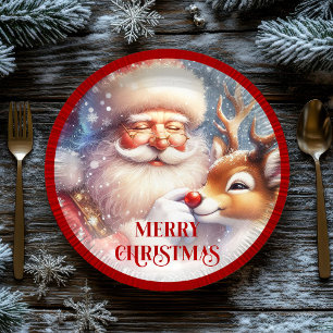 Plato De Papel Papel divertido de Santa Claus festivo para niños 