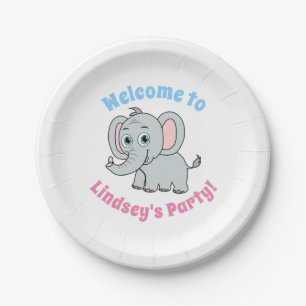 Plato De Papel Papel elefante Personalizado de ojos rosas y grise