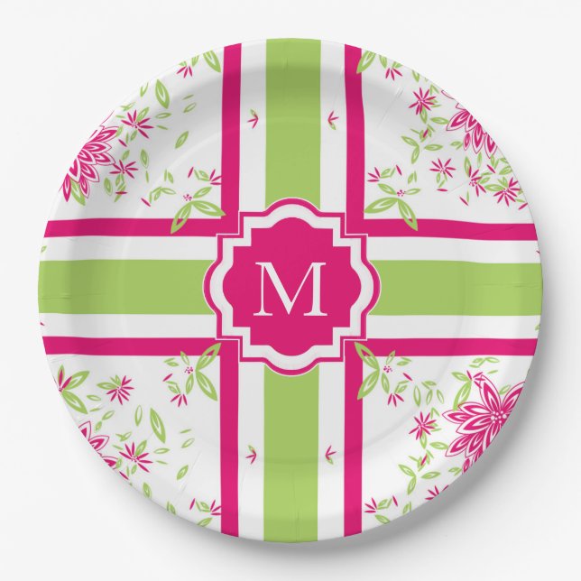 PLATO DE PAPEL PAPEL ELEGANTE PLATE_LOVELY PINK/GREEN CALIENTE (Anverso)