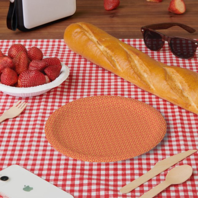 Plato De Papel Papel envuelto con un patrón con naranja, (Picnic)