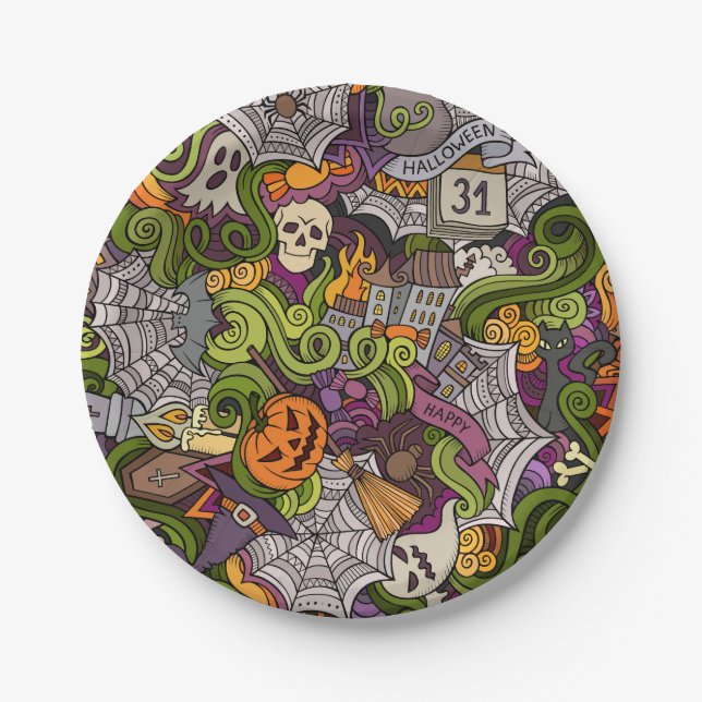 Plato De Papel Papel espeluznante de Halloween de 7" (Anverso)