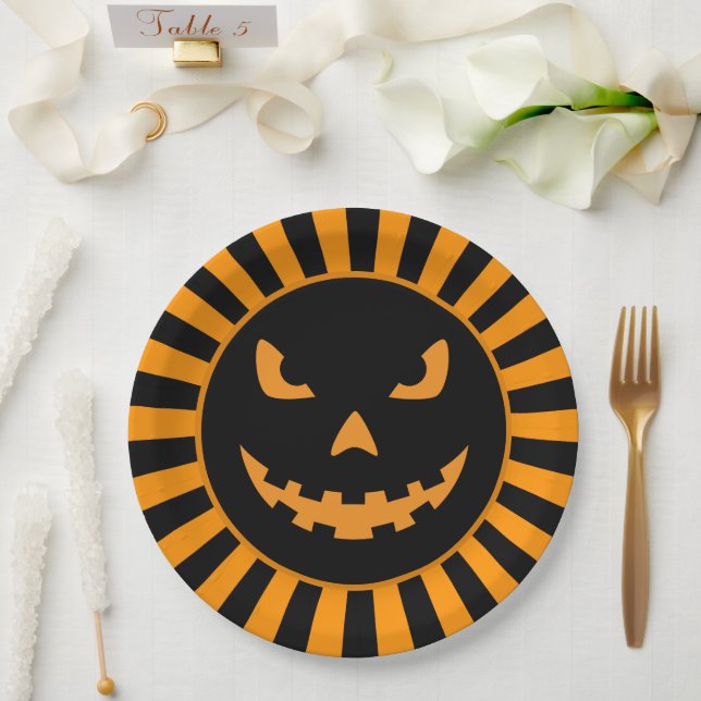 Plato De Papel Papel espeluznante Jack-O'-Lantern en Halloween (Boda)