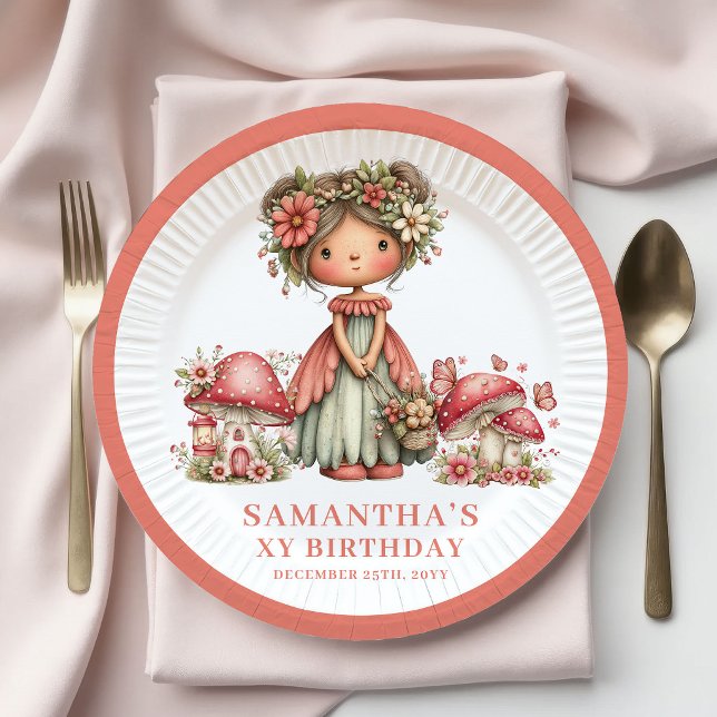 Plato De Papel Papel Floral Rosa Cumpleaños 4 Princesa Hada (Princess Fairy 4th Birthday Pink Floral Paper Plates)
