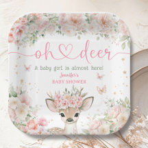 Papel floral rosa para baby shower 'Oh Deer Baby S
