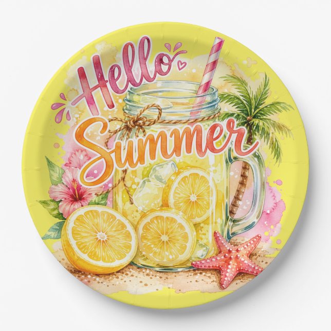 Plato De Papel Papel "Hola Verano" (Anverso)