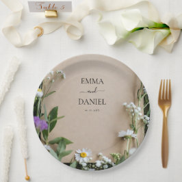 Plato De Papel Papel Kraft Botánico de Flor Silvestre Rústica Bod