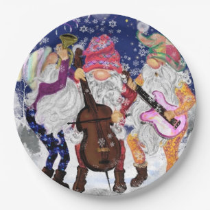 Plato De Papel Papel navidad Plates Happy Gnomes Music Band