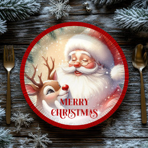 Plato De Papel Papel P para fiesta de Navidad para niños de Santa