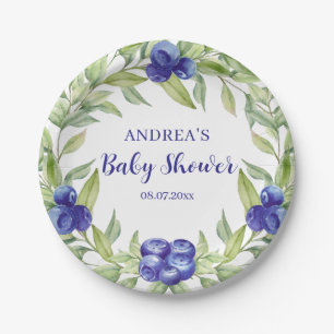 Plato De Papel Papel para Baby Shower de Arándanos y Follaje Verd