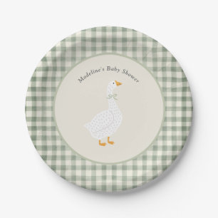 Plato De Papel Papel para Baby Shower de Madre Gansa Verde Cuadro