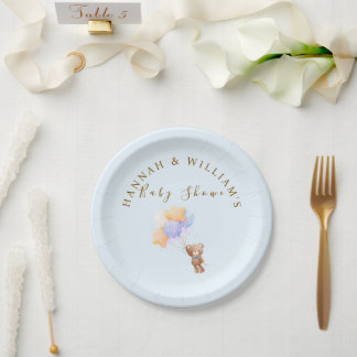 Plato De Papel Papel para Baby Shower de Osito de Acuarela Simple